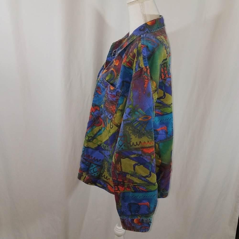 Chico's Abstract Faux Suede Button Down See Measurements (L?) - Picture 3 of 10